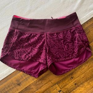 Low rise lululemon running shorts, plum rose, size XS